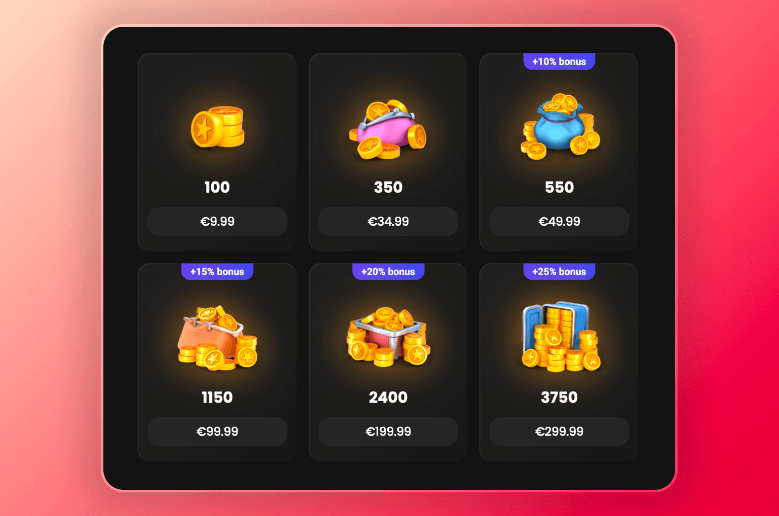 Screenshot of the available tokens you can buy in Candy AI and their pricing
