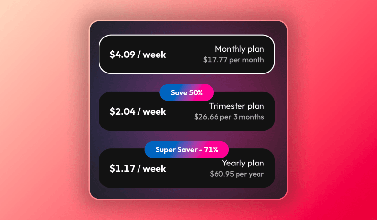 Screenshot of the pricing options in Joi AI