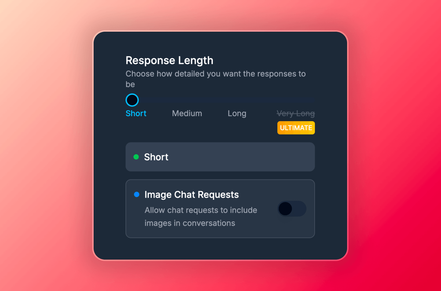 Screenshot showing the chat settings that you can customize inside Darlink AI