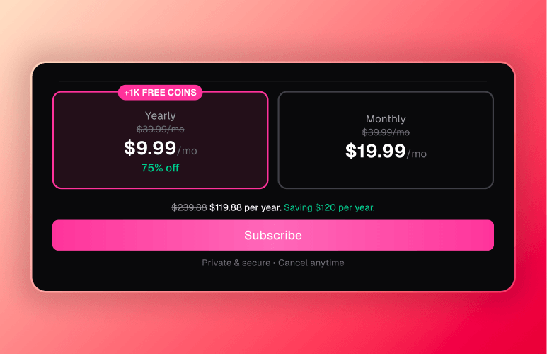 Screenshot of Ourdream.ai pricing plans