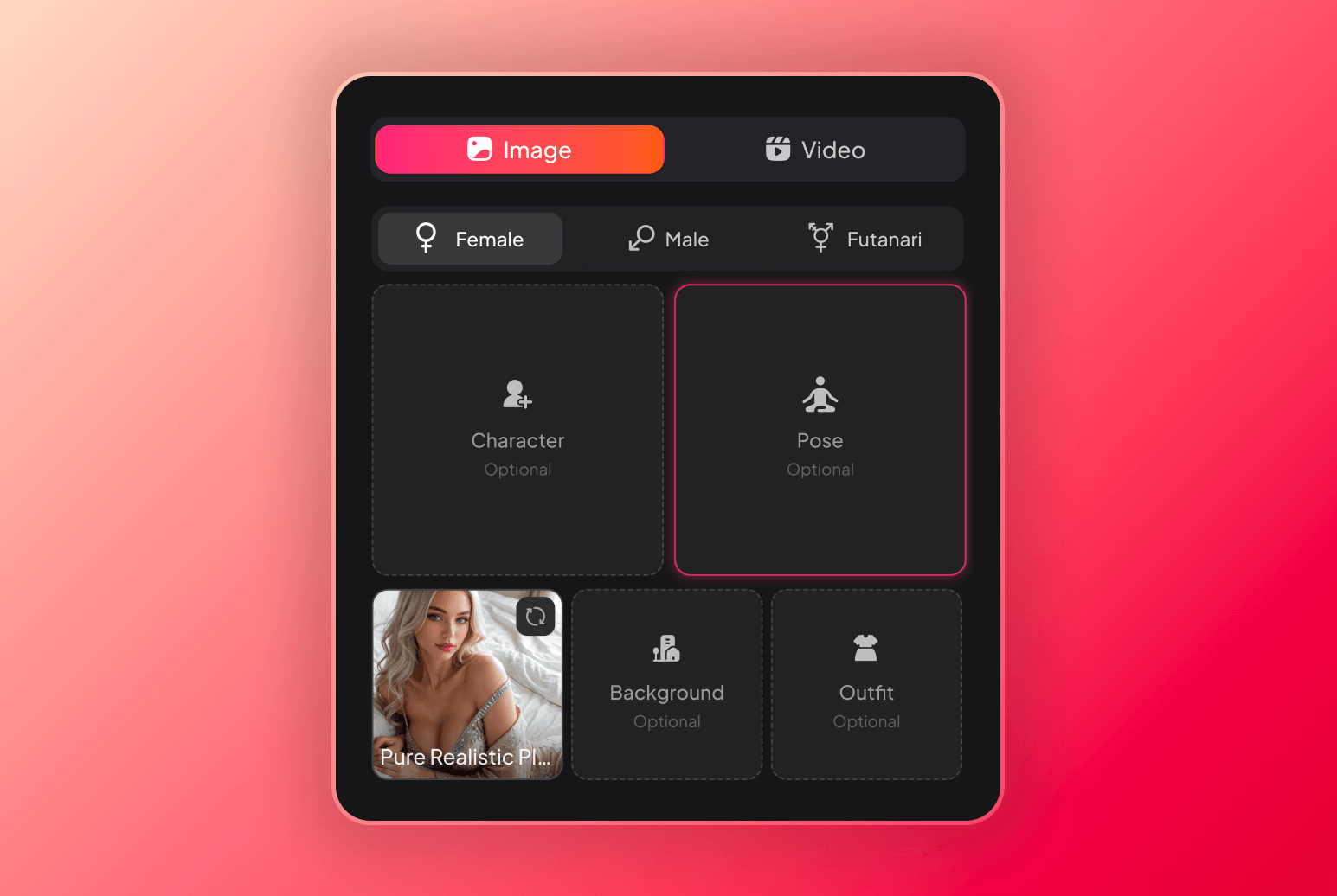 Screenshot of the image generator settings inside My Dream Companion