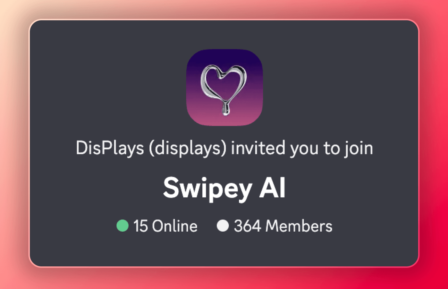 Screenshot of the statistics for Swipey Discord community with only 15 online members