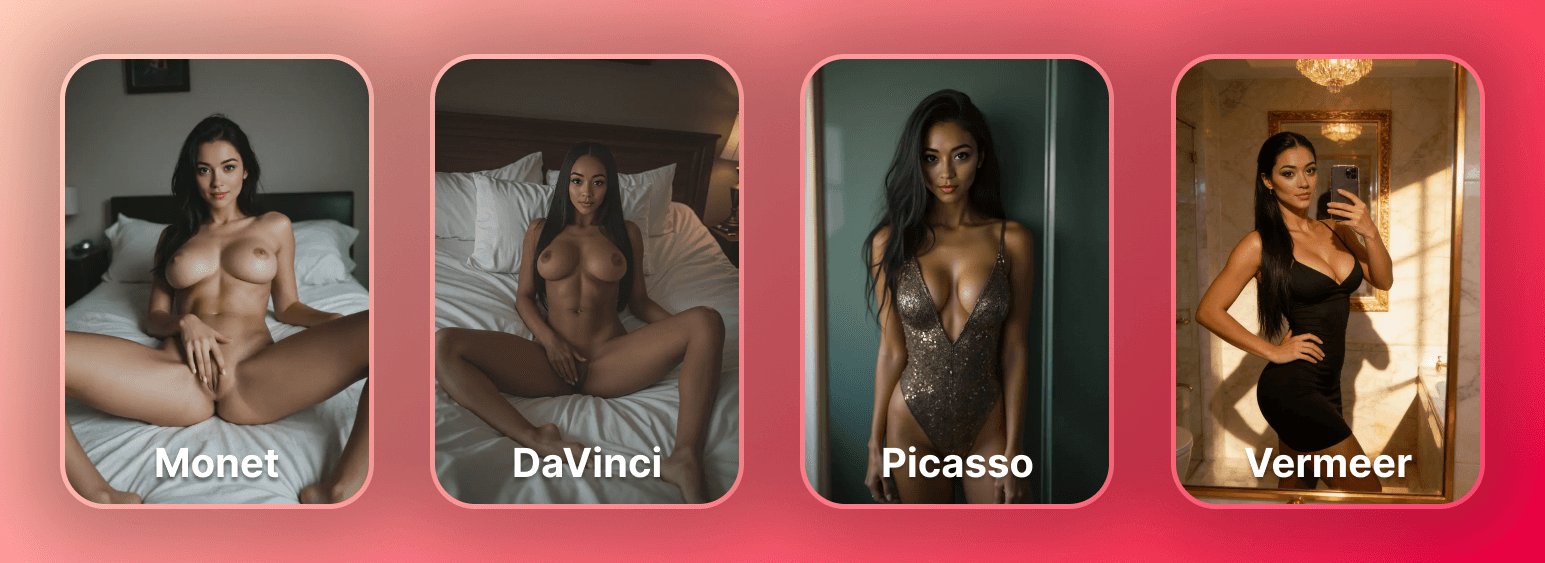 Screenshot of four images that I got using the four different AI generation models inside Secret Desires AI