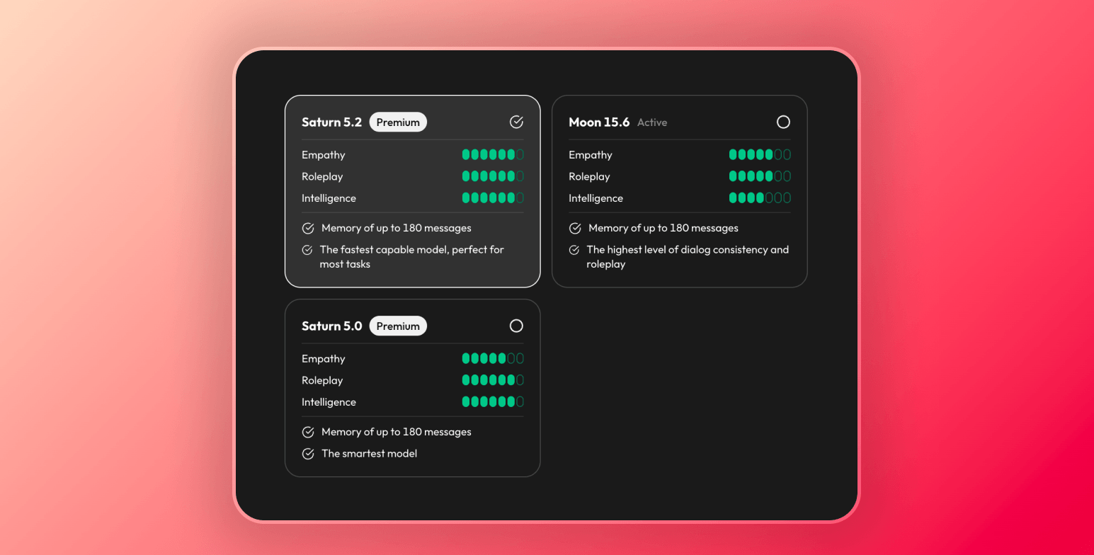 Screenshot of the available chat models in Joi AI