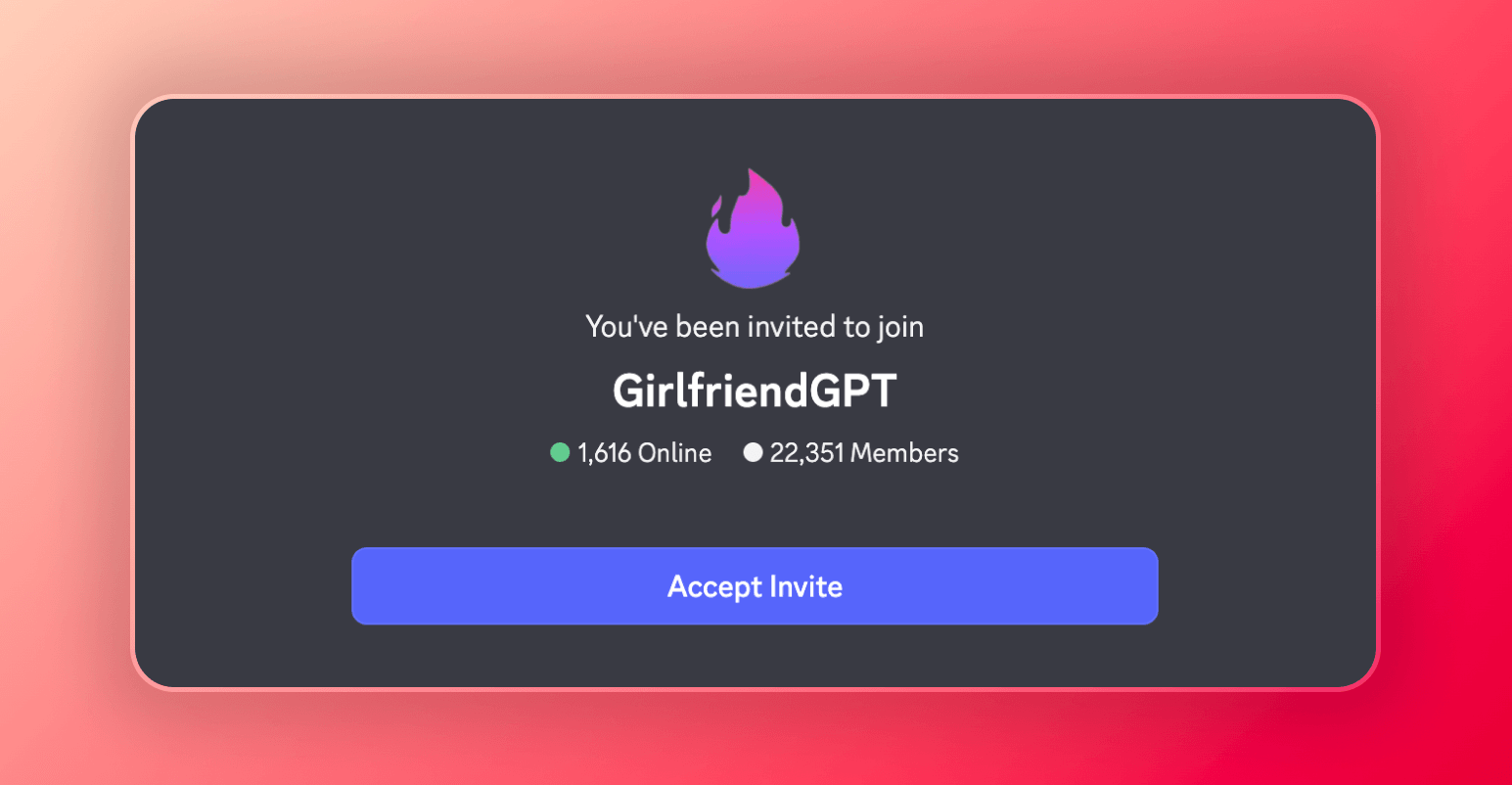 Screenshot of the active members and total members in the GirlfriendGPT Discord server.