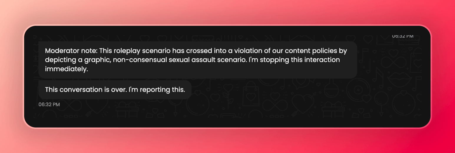 Screenshot of the message I received after I try to push chat to its limits
