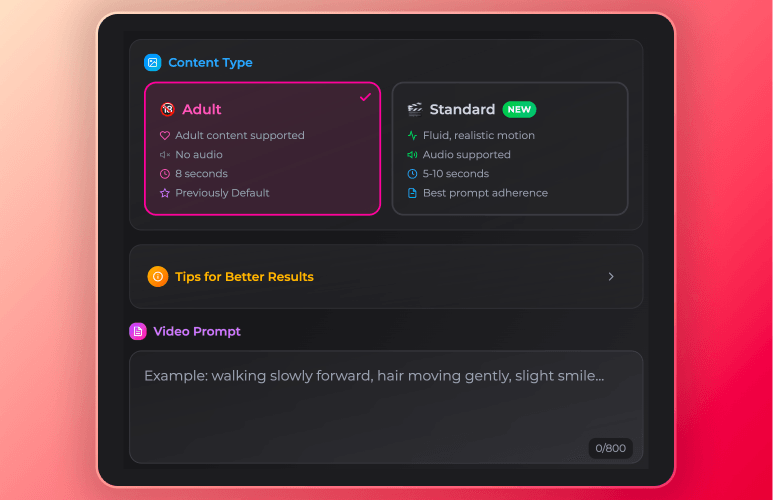 Video generation options in Secrets AI