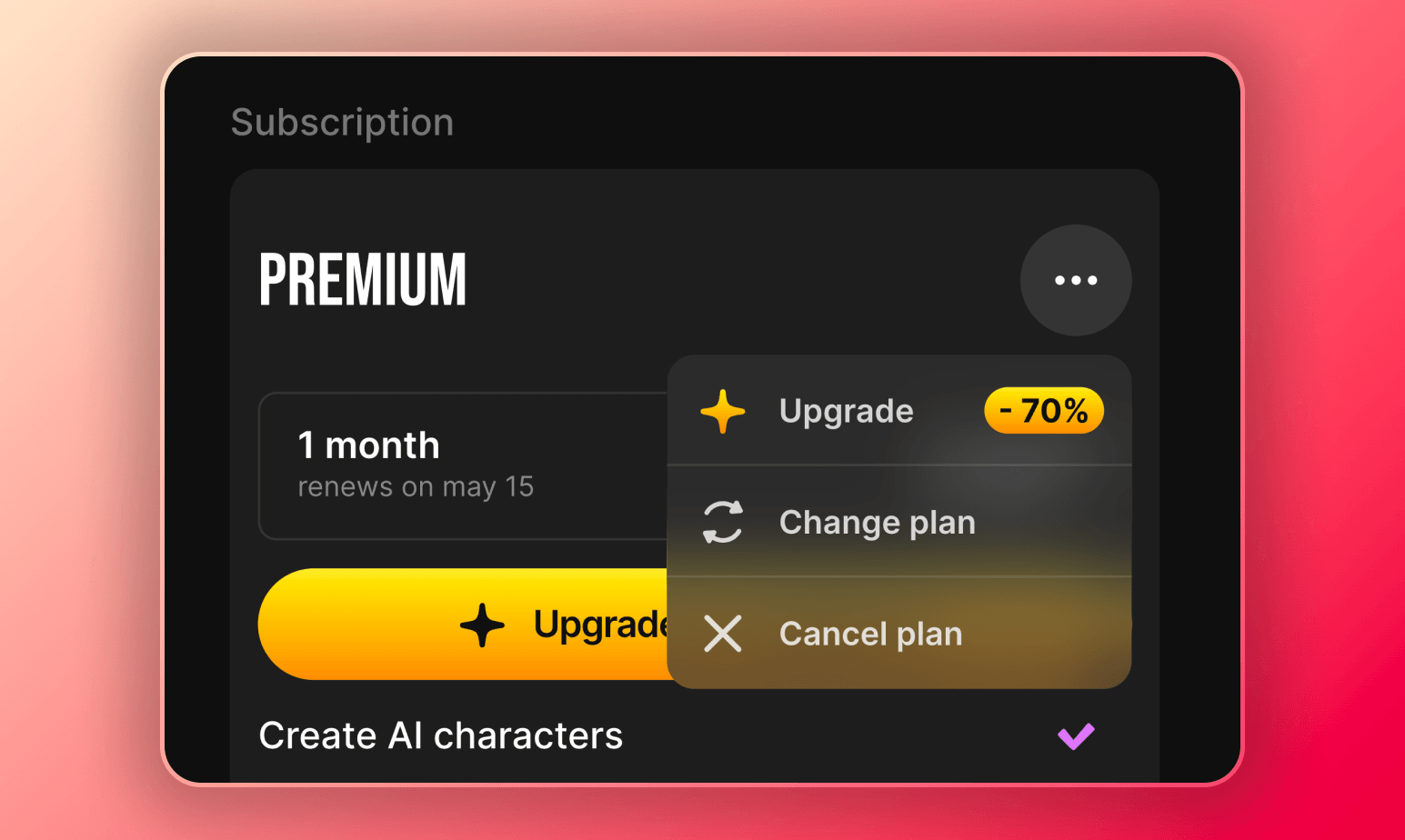 Screenshot of the option to cancel plan in Lovescape.