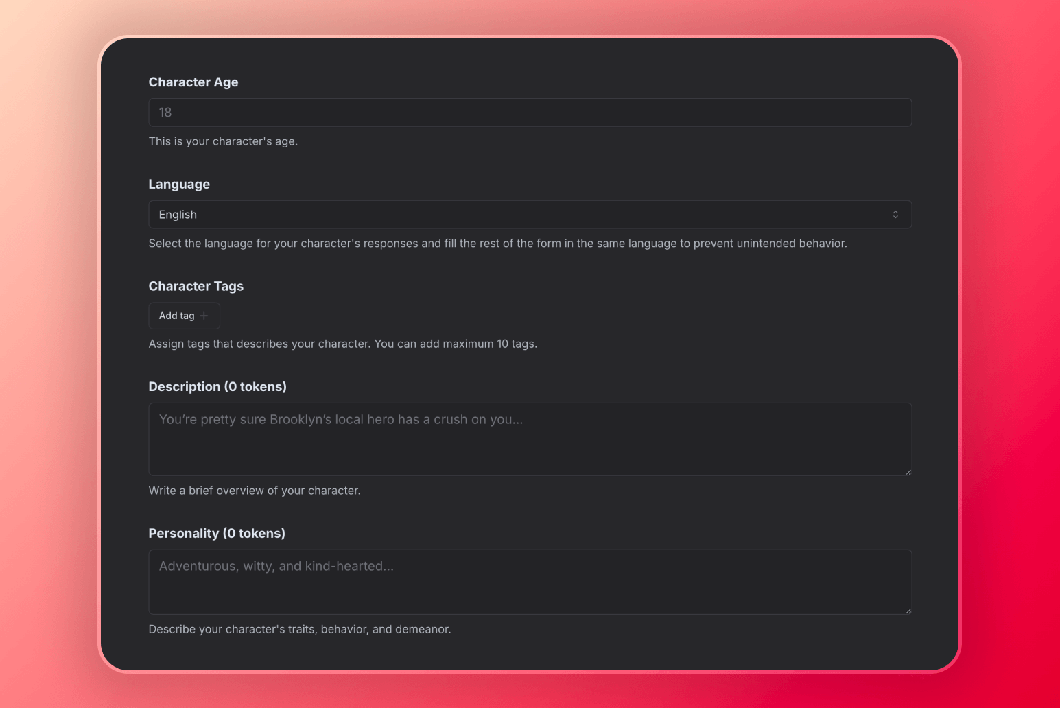 Screenshot of the custom character creation inside GirlfriendGPT