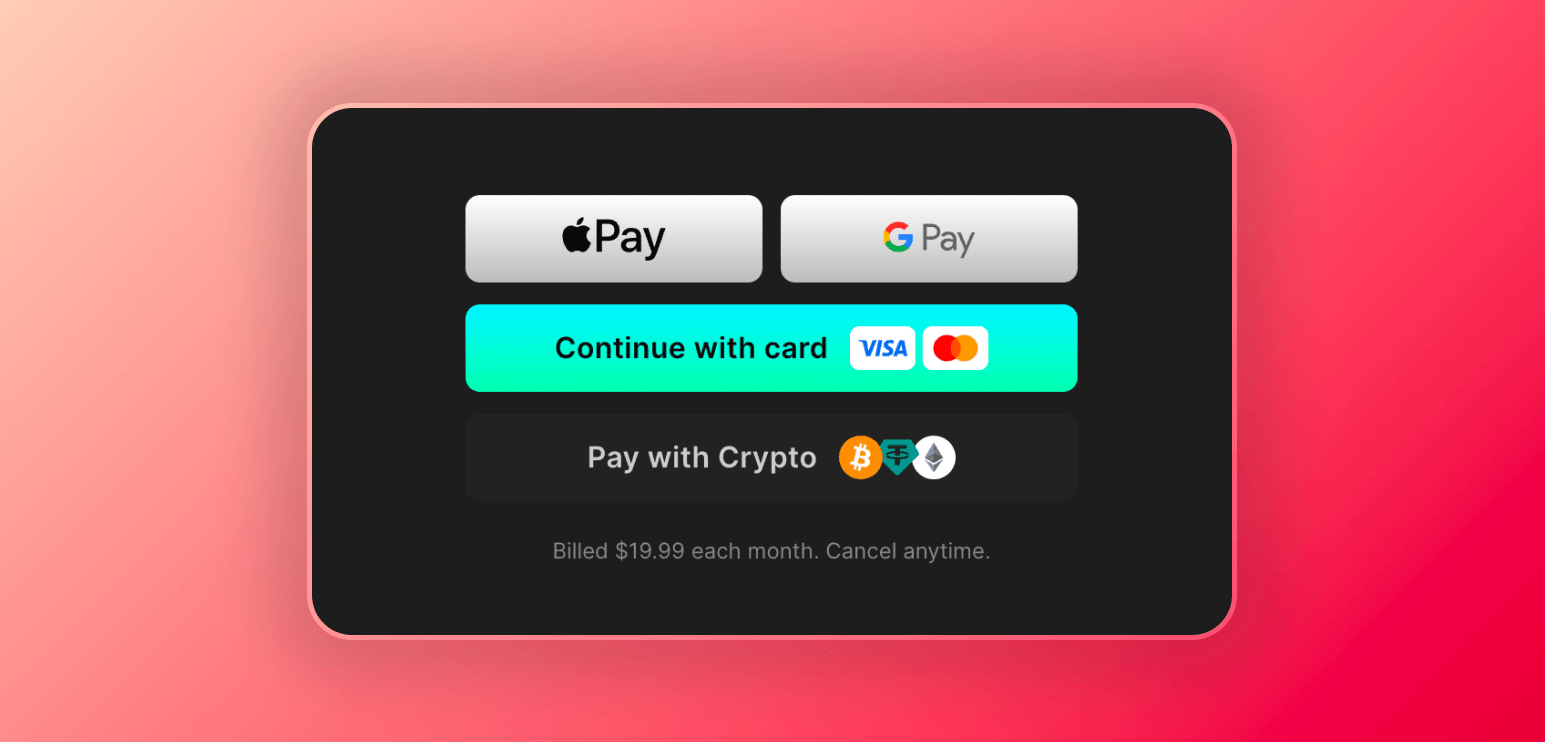 Screenshot of payment options when buying premium subscription